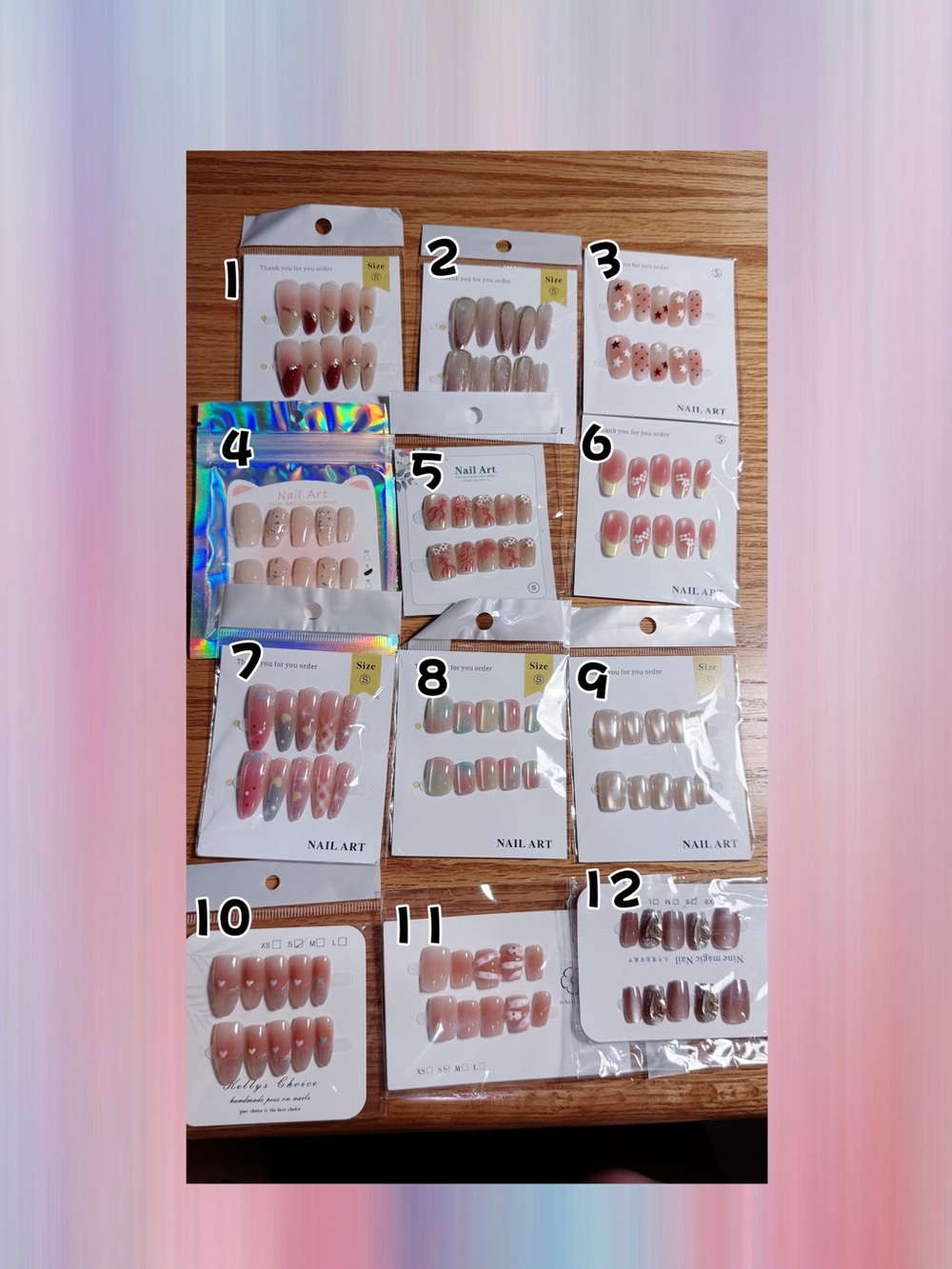 12 Sets of Press-On Nails - Assorted Pink & Nude Designs